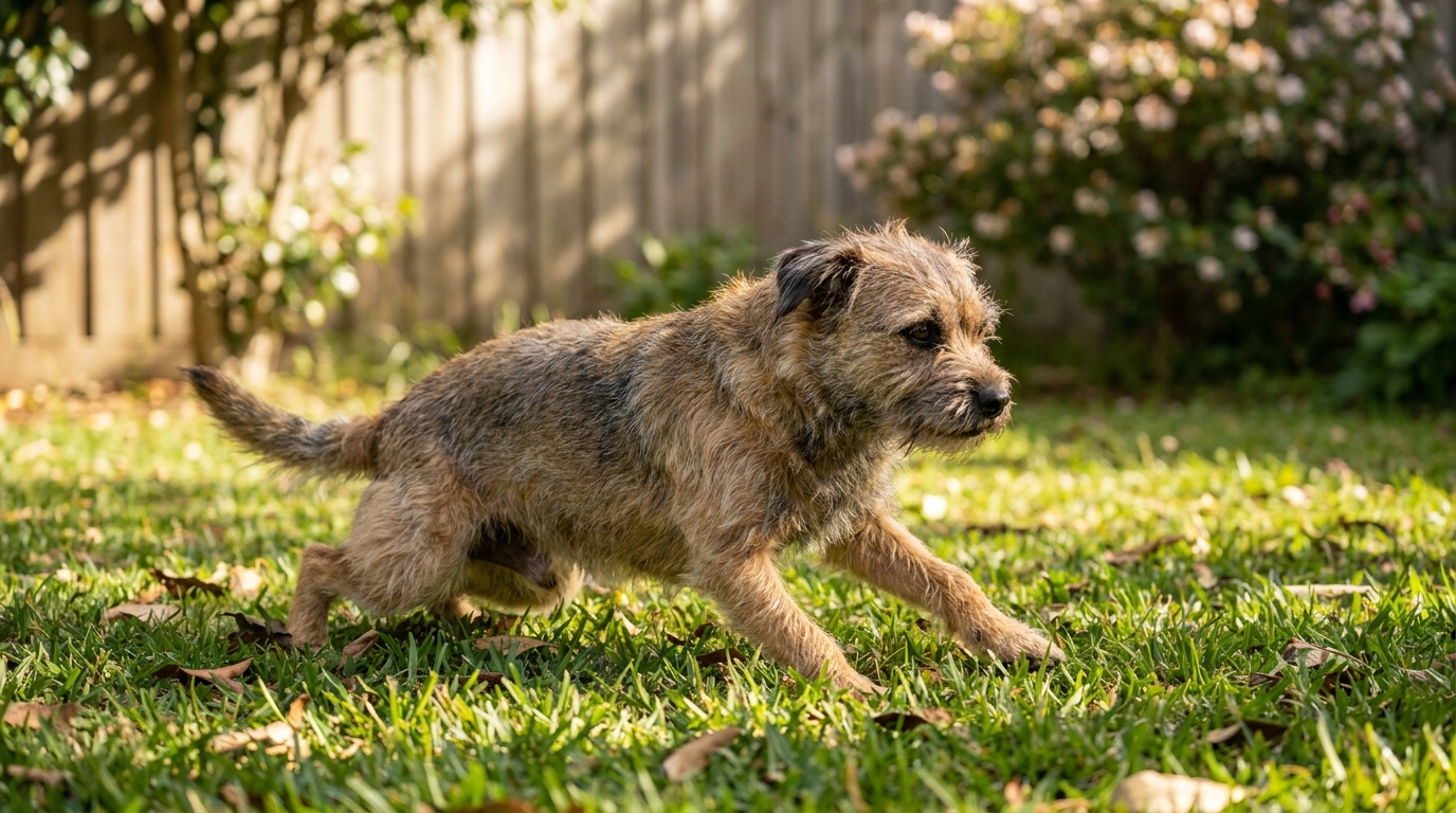 Hund kratzt sich im Garten, Juckreiz kann ein Anzeichen für Würmer sein