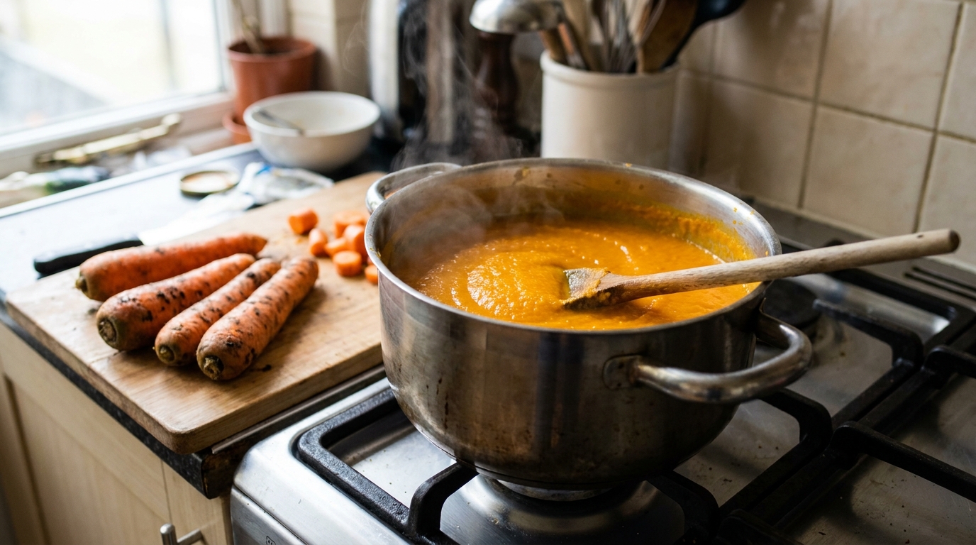 Topf mit lange gekochter Moroscher Karottensuppe als Hausmittel bei Durchfall