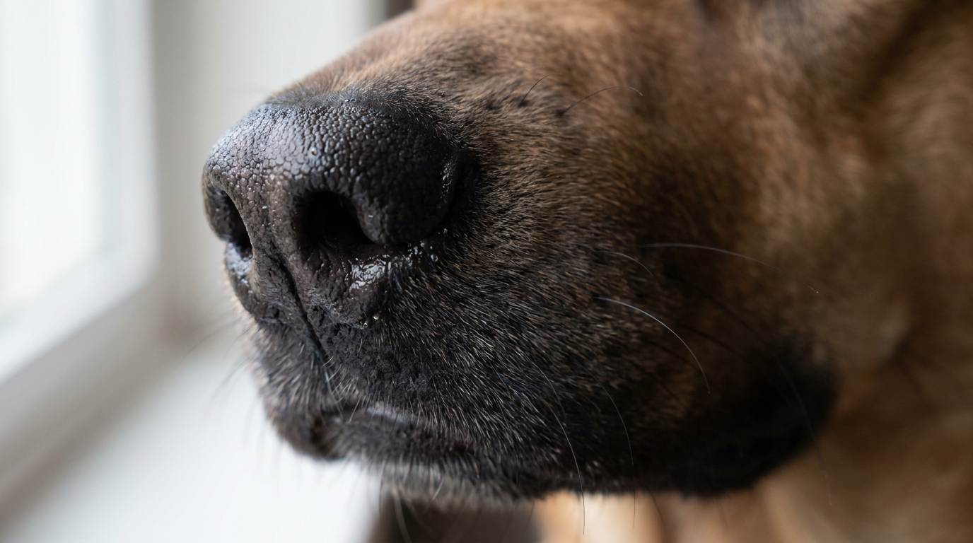 Makroaufnahme der feuchten Nase eines gesunden Hundes